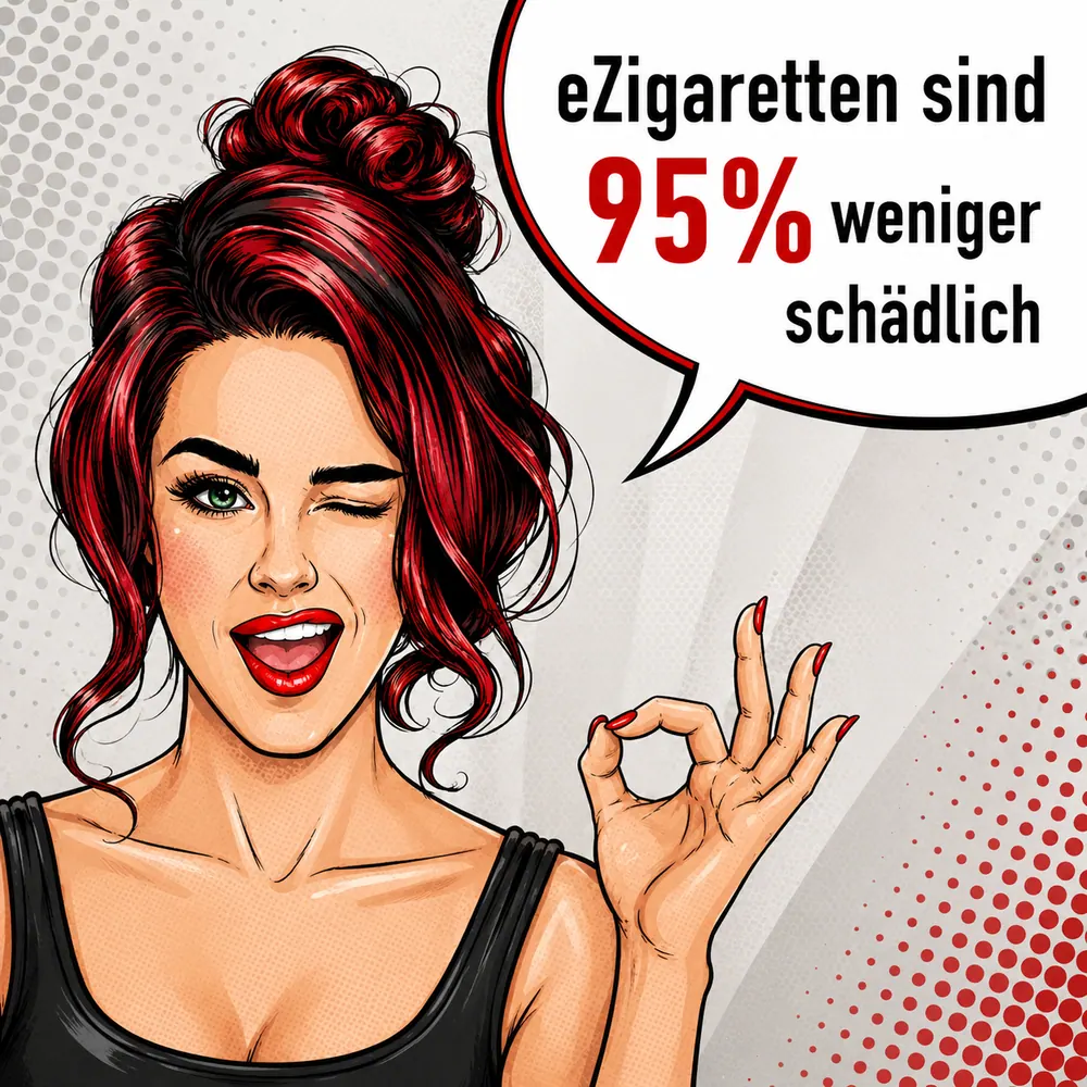 Faktenbild 1: Da bei E-Zigaretten kein Tabak verbrannt wird, entstehen deutlich weniger Schadstoffe als beim Rauchen. Viele wissenschaftliche Untersuchungen kommen deshalb zu dem Ergebnis, dass E-Zigaretten deutlich weniger schädlich sind als Tabakzigaretten.