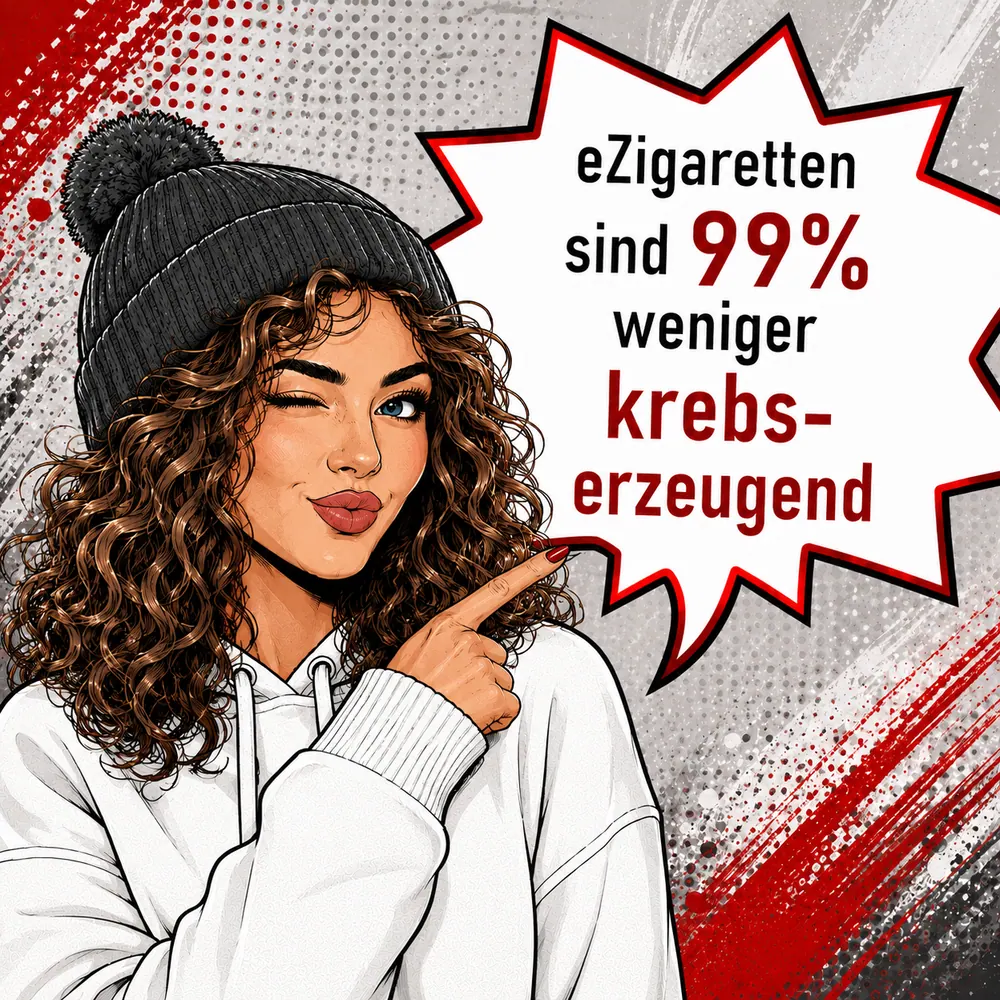 Faktenbild 3: Da kein Tabak verbrannt wird, ist die Belastung durch viele Schadstoffe beim Dampfen deutlich geringer als beim Rauchen herkömmlicher Zigaretten.